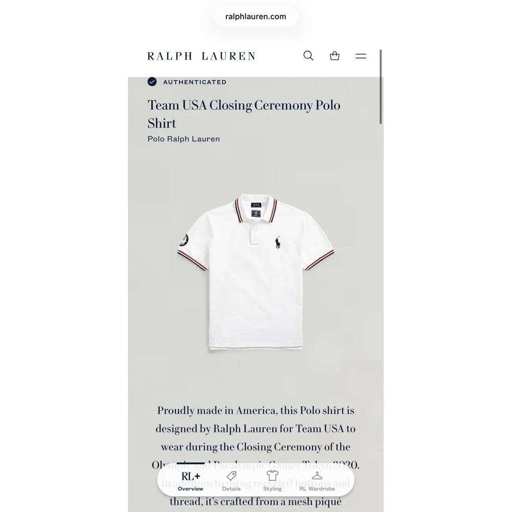 NWT Polo Ralph Lauren USA Closing Ceremony Polo XL 2020 Tokyo Olympics Authentic